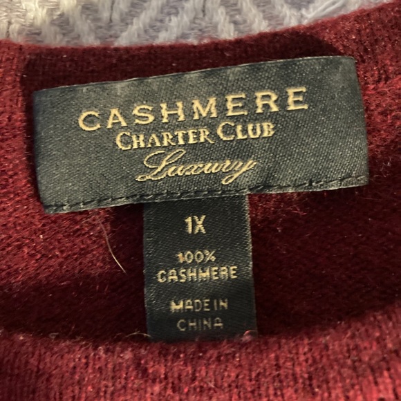 Charter Club cashmere crew-neck sweater, 1x burgundy - Picture 2 of 2